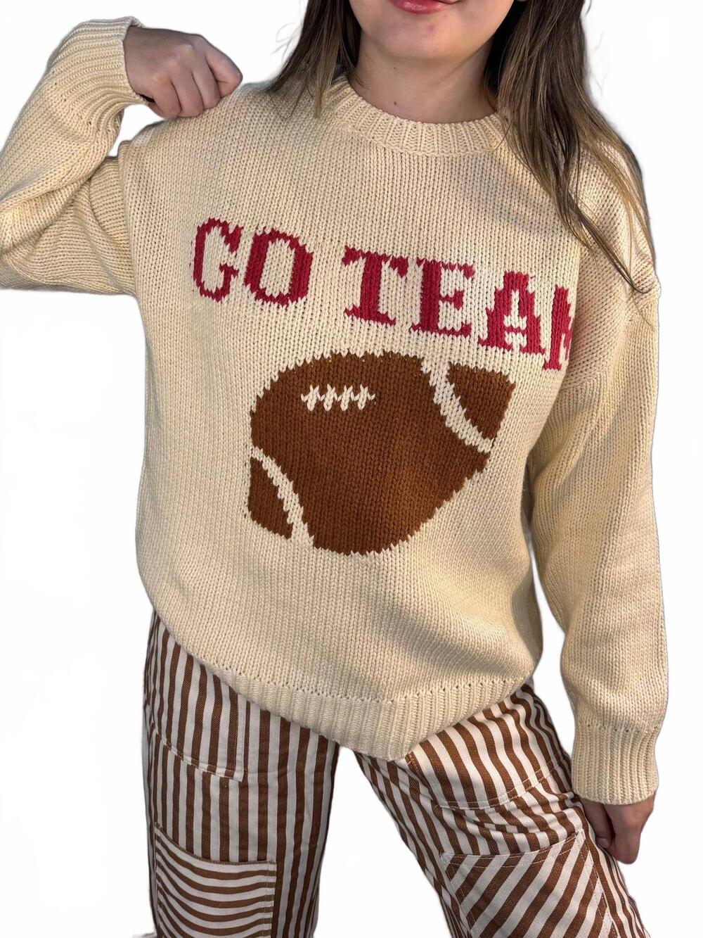NEW SUNDAY EDITION go team football graphic sweater in cream